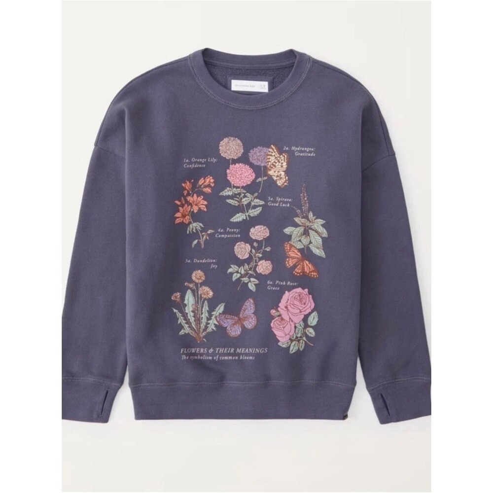 Abercrombie Kids Flowers  Graphic Sweatshirt 11/12 Floral Butterfly
